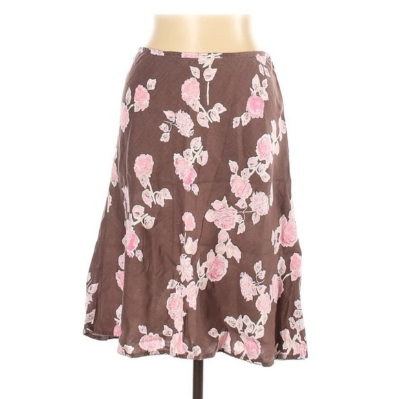 LOFT Dresses & Skirts - LOFT Brown and Pink Floral A-Line Skirt